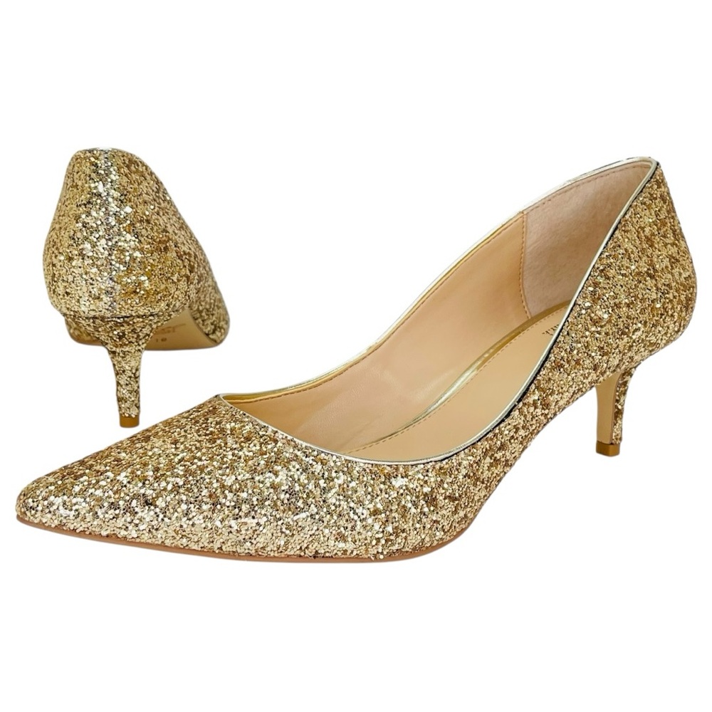 Jewel Badgley Mischka Royalty Gold Chunky Shimmer Womens Heels Size 10M - Picture 9 of 12